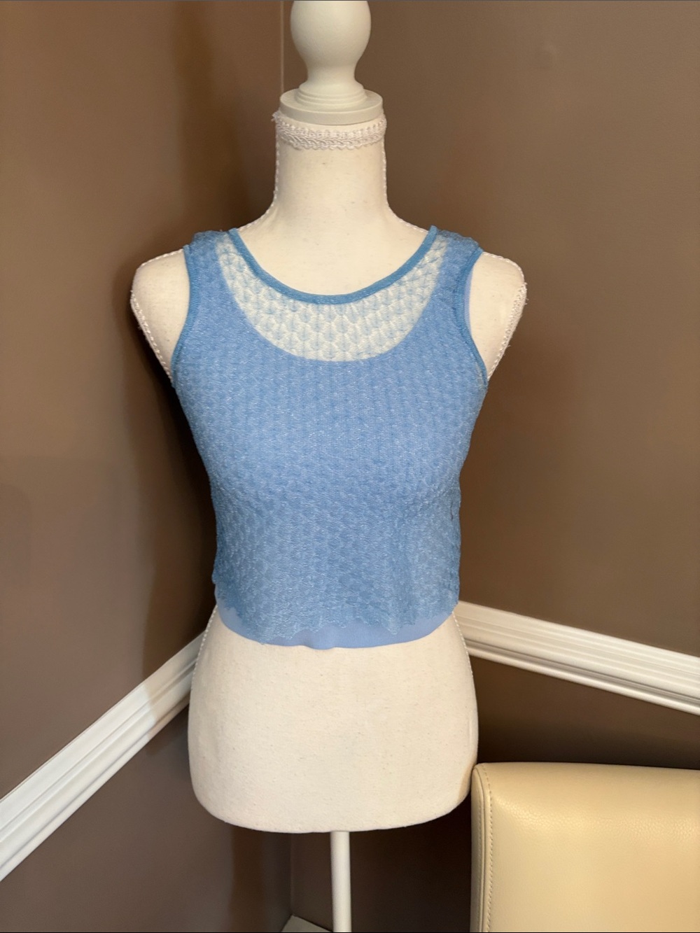 Zara Light Blue Knit Crop Tank